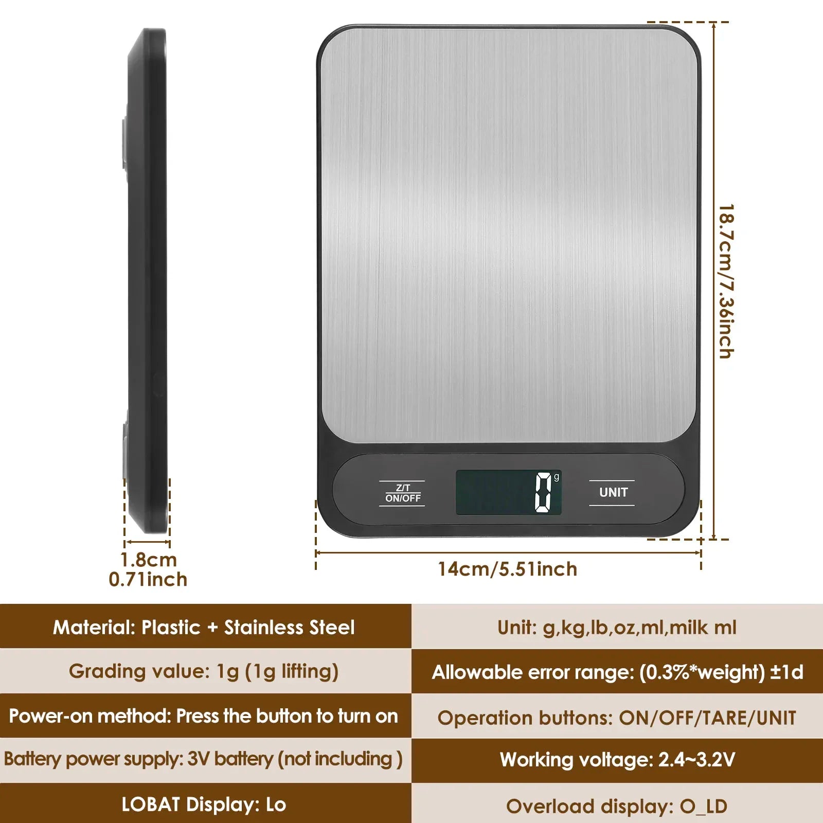 Kitchen Scale Food Weighing Scale 10kg Counting Scale with LCD Display Digital Food Scale for Baking Cooking Kitchen Accessiores