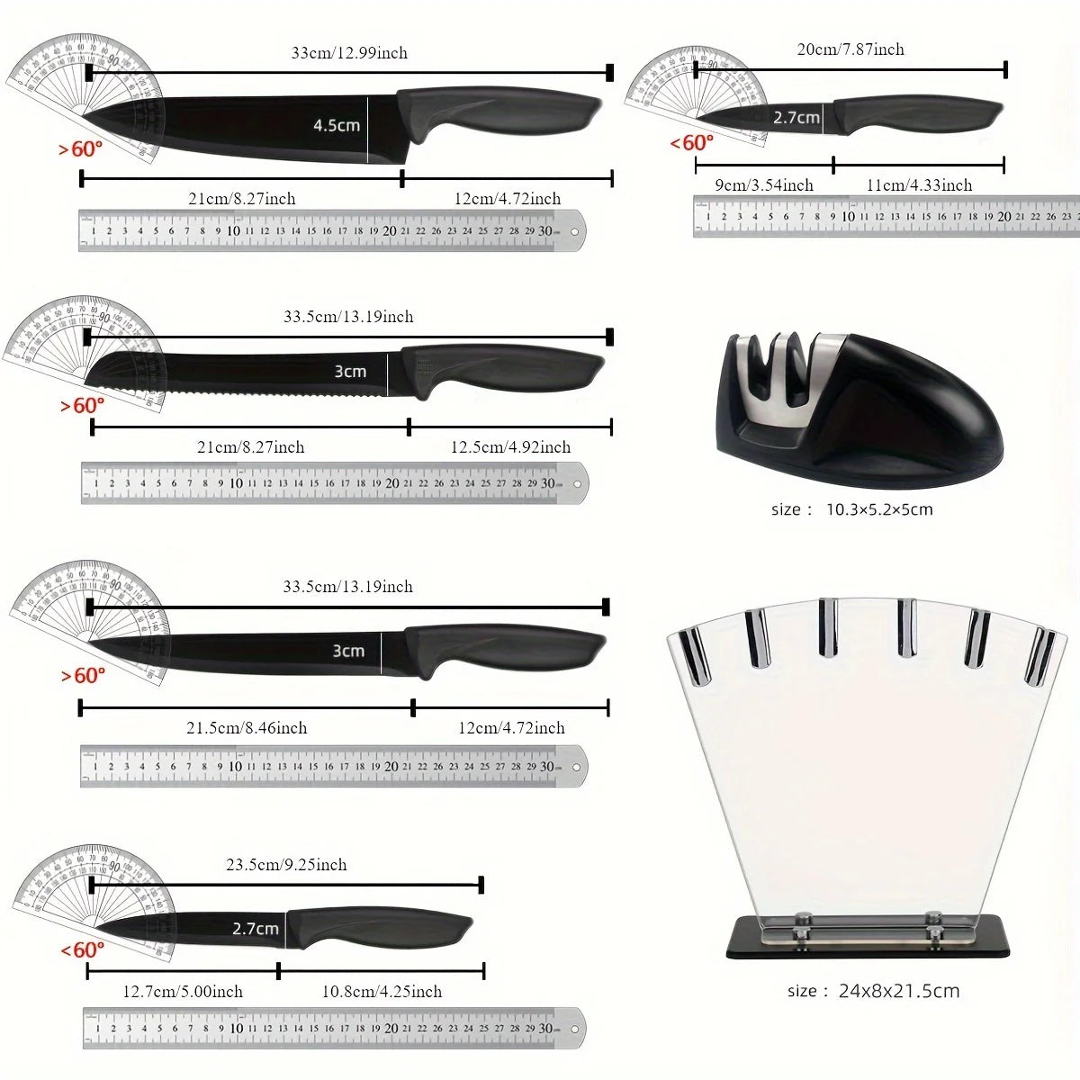 Kitchen knife 7-piece set, black professional stainless steel chef's knife with holder set home rust-proof and sharp meat cutter