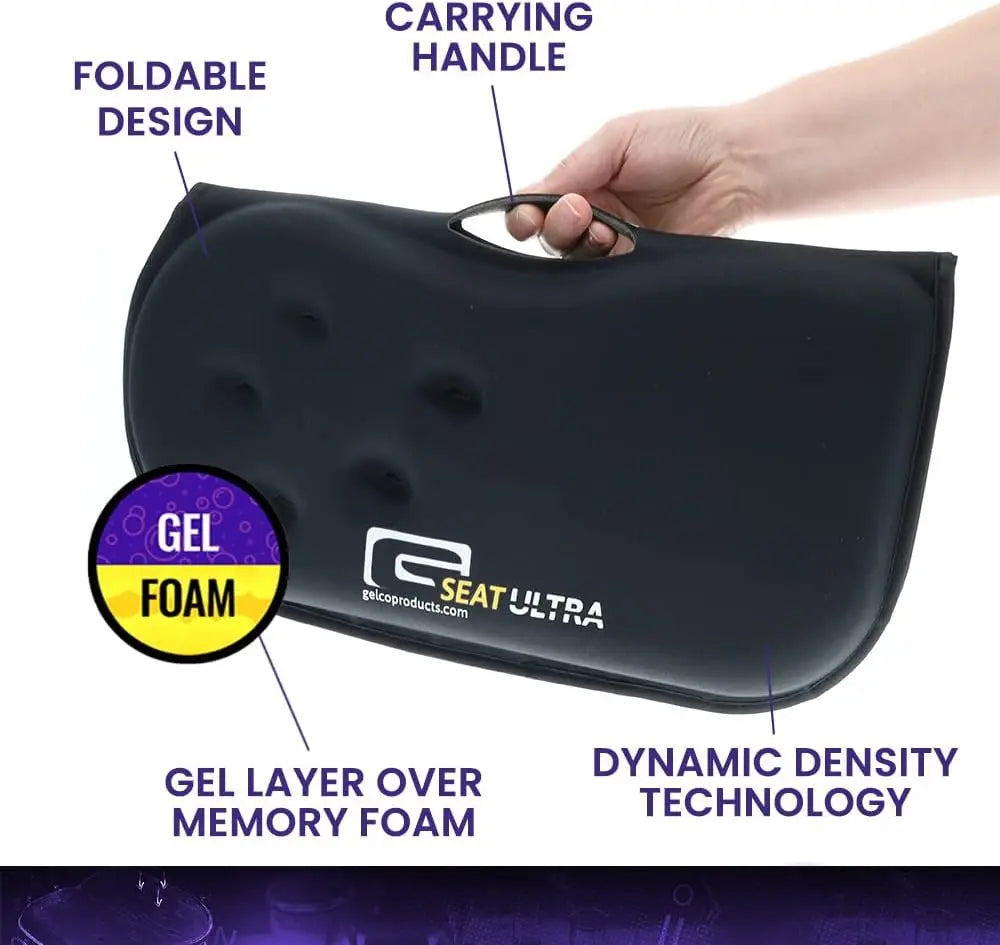 GSeat Ultra Orthopedic Gel and Foam Seat Cushion (Black) – for Coccyx, Back, Tailbone, Prostate, Postnatal, and Sciatica Pain/Di