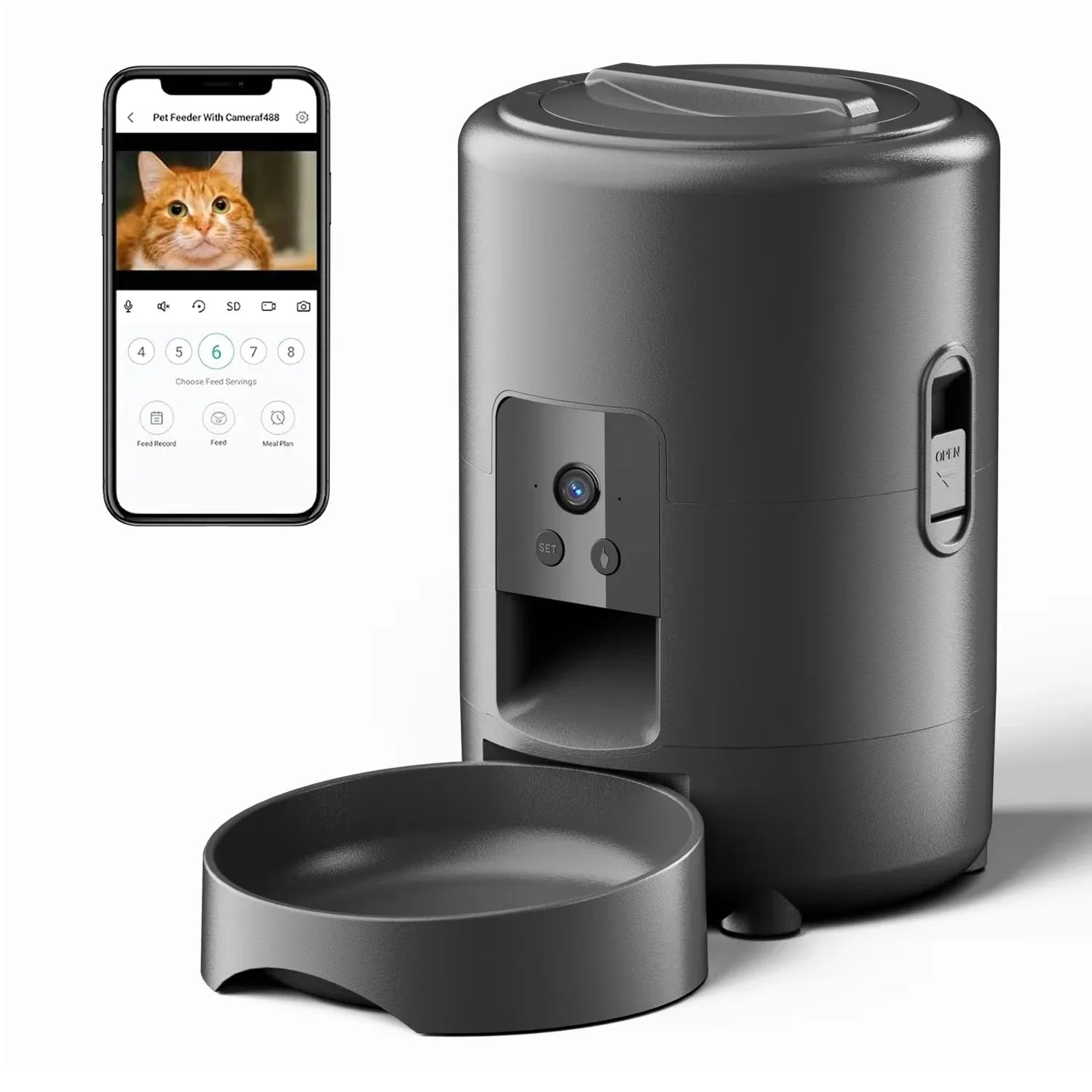 2 L Automatic Pet Feeder with Photography Cat and Dog Food Dispenser Smart Timer No Night Vision Pet Feeding Supplies