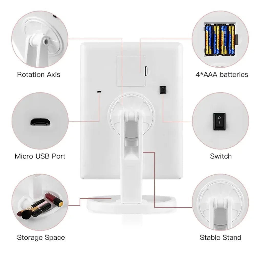 LED Vanity Makeup Mirror with Touch Control, Adjustable Lighting 1X, 2X, 3X Magnification, Trifold Design Ideal Gift for Women