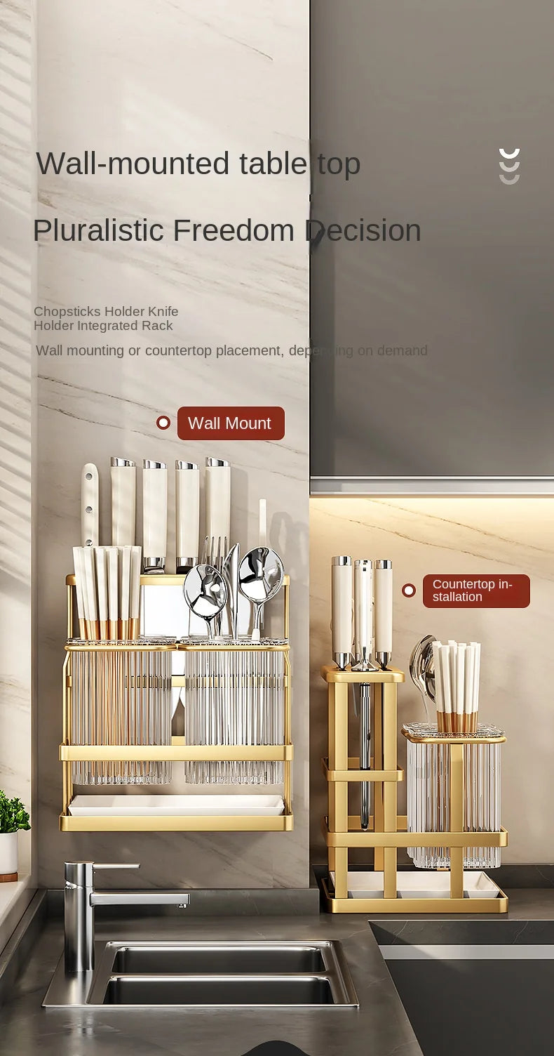 Kitchen knife rack, chopstick holder, wall-mounted multifunctional countertop, cutting board, and tool storage rack