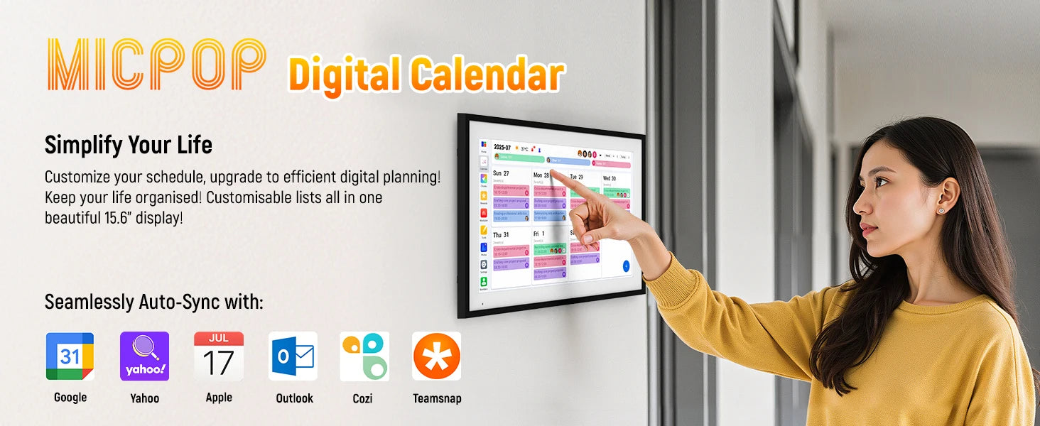 AHXJKA15.6 Inch Digital Smart Calendar Chore Chart 1080P Interactive Touchscreen Wall Desk Mount Electronic Smart Family Planner