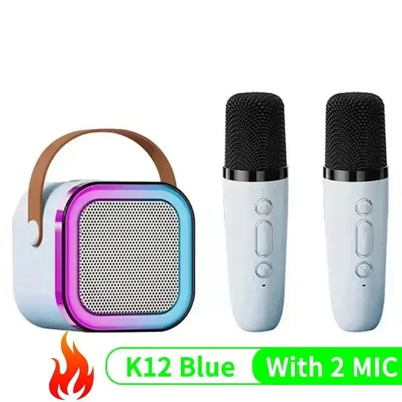 New Portable Bluetooth K12 Karaoke Machine Speaker With 1-2 Wireless Microphones HiFi Singing Family Loudspeaker Children's Gift