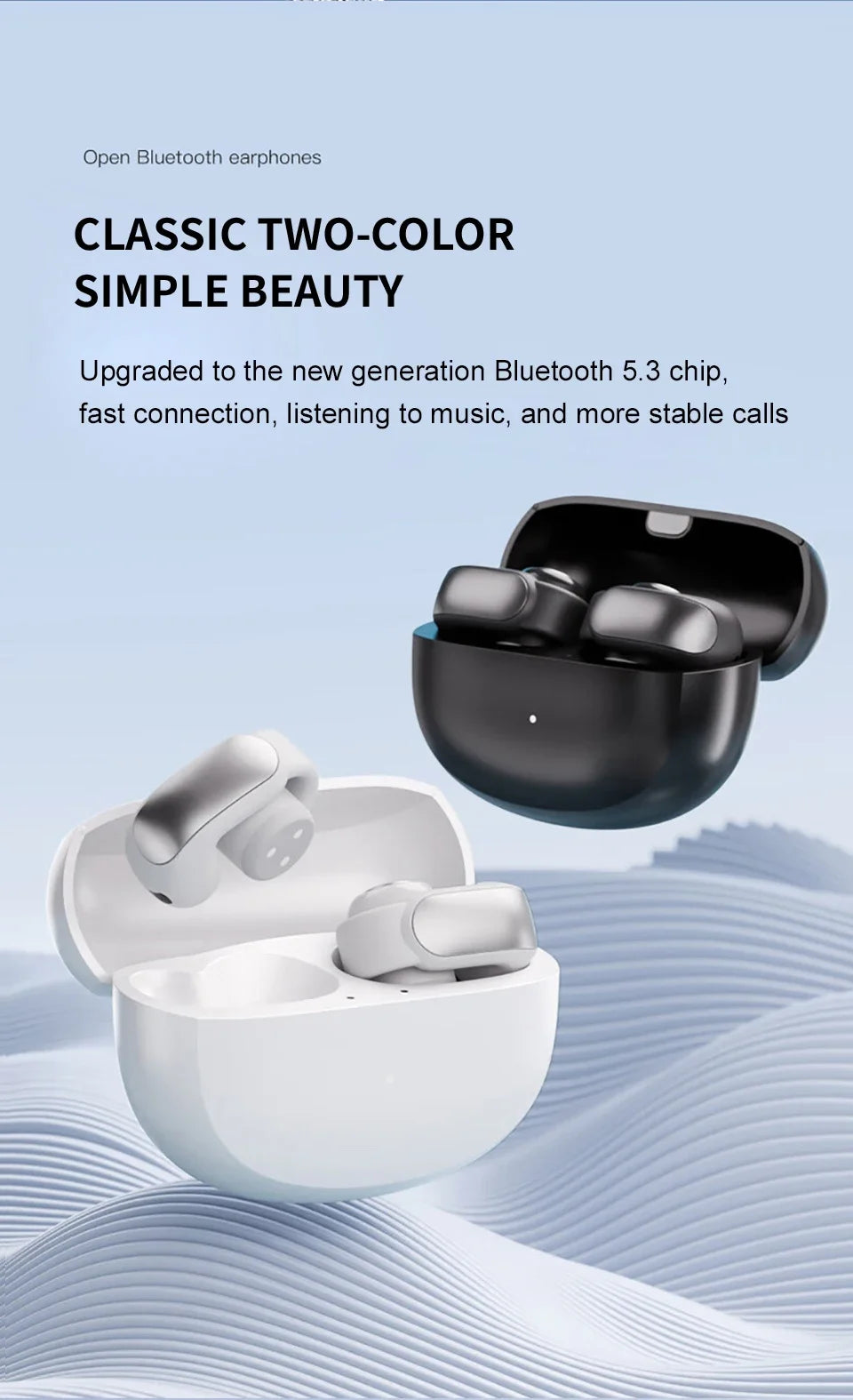 New V12 Earphones Wireless Bluetooth 5.3 Open Headsets HiFi Stereo Sport Earbuds HD Mic Call Ear Clip Headphones For BOSE Ultra