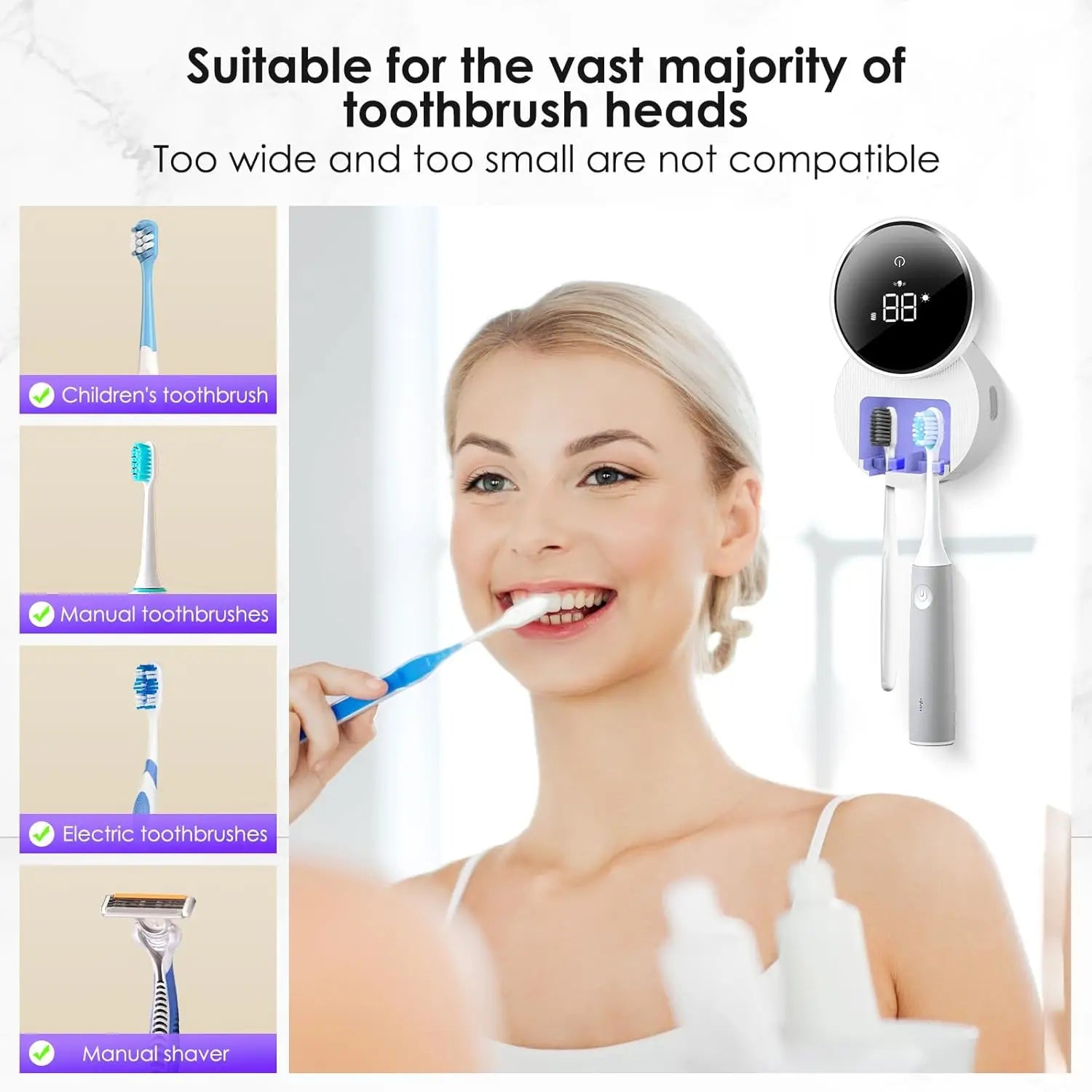 Wall Mounted Toothbrush Holder & Toothbrush Cleaner,Electric ToothBrush Holder, Razor Holder, with Auto Inductive Open/Close