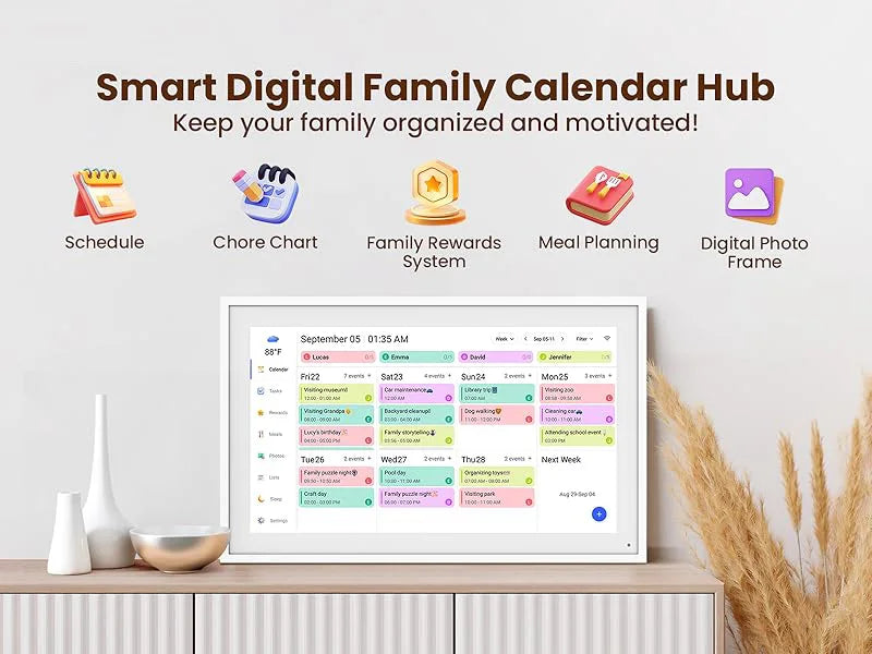 AHXJKA15.6 Inch Digital Smart Calendar Chore Chart 1080P Interactive Touchscreen Wall Desk Mount Electronic Smart Family Planner