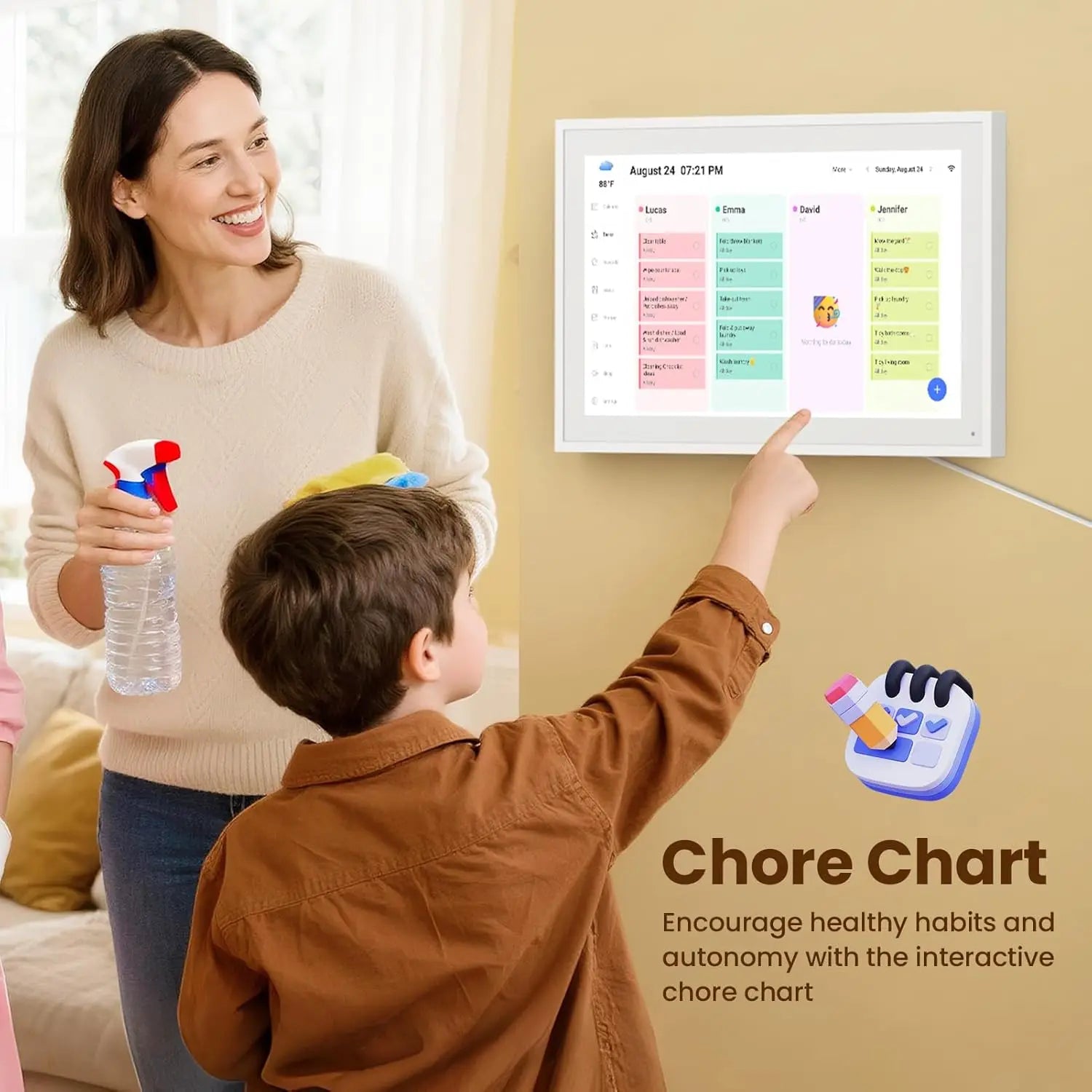 AHXJKA15.6 Inch Digital Smart Calendar Chore Chart 1080P Interactive Touchscreen Wall Desk Mount Electronic Smart Family Planner