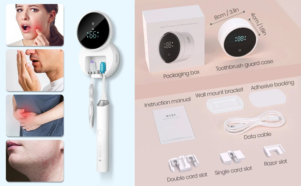 Wall Mounted Toothbrush Holder & Toothbrush Cleaner,Electric ToothBrush Holder, Razor Holder, with Auto Inductive Open/Close