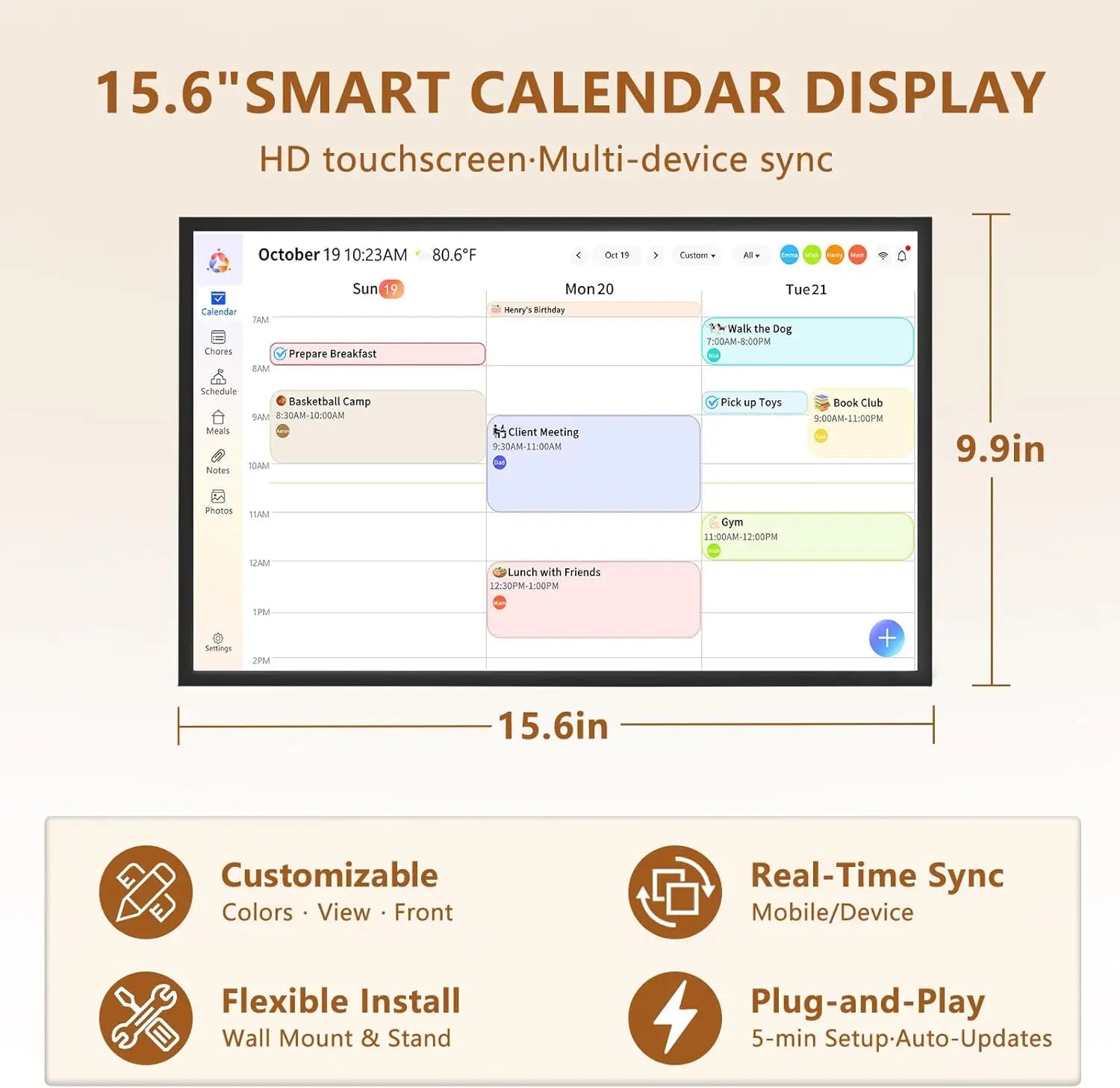 AHXJKA15.6 Inch Digital Smart Calendar Chore Chart 1080P Interactive Touchscreen Wall Desk Mount Electronic Smart Family Planner