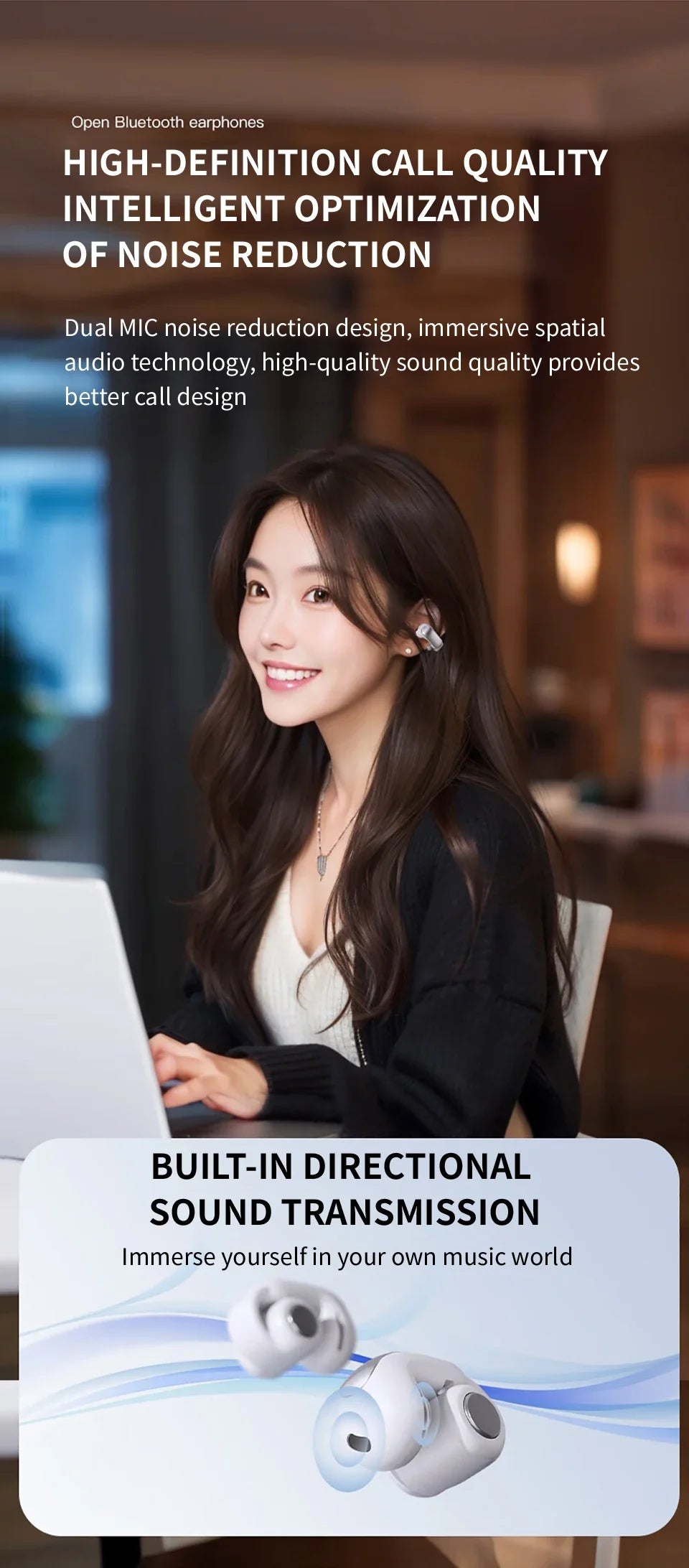 New V12 Earphones Wireless Bluetooth 5.3 Open Headsets HiFi Stereo Sport Earbuds HD Mic Call Ear Clip Headphones For BOSE Ultra