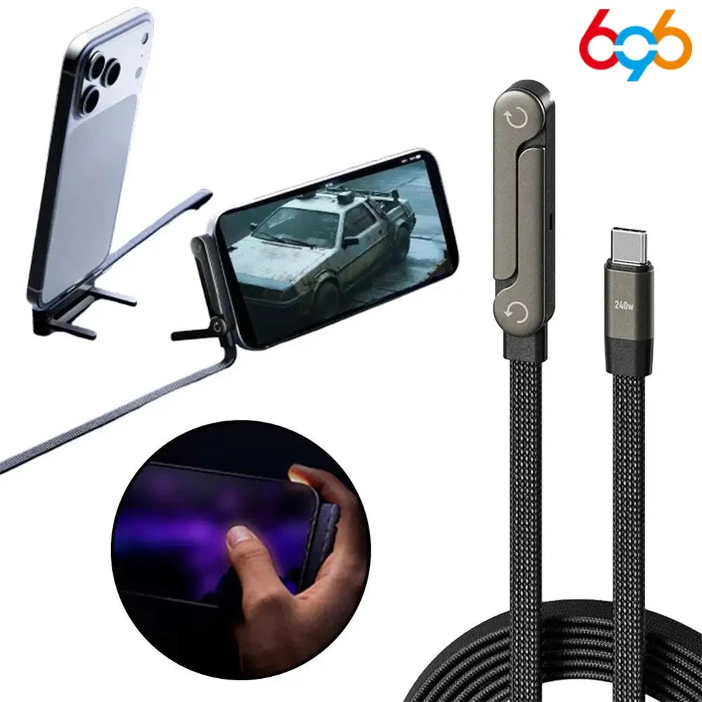 240W Fast Charging Foldable Phone Holder Data Cable Fast Charging Cable Phone Tablet Foldable Holder 2-in-1