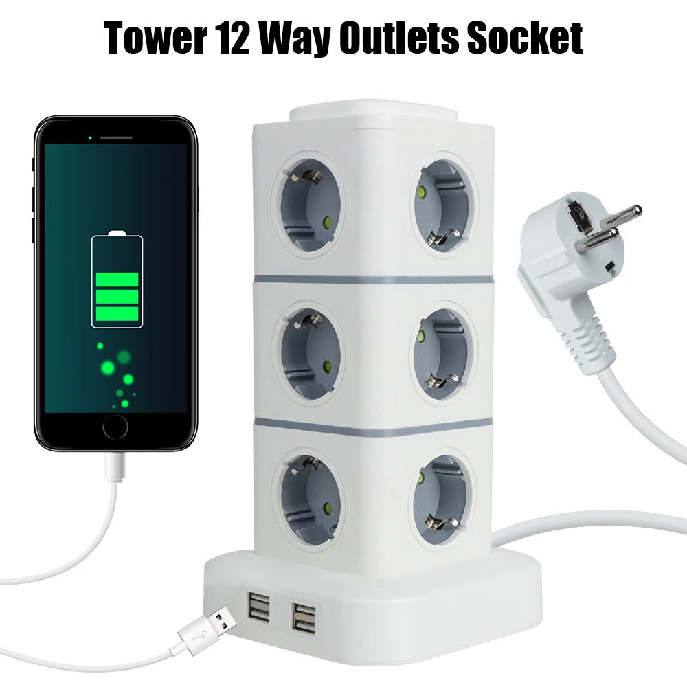 12-Outlet Tower Power Strip with USB