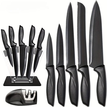 Kitchen knife 7-piece set, black professional stainless steel chef's knife with holder set home rust-proof and sharp meat cutter