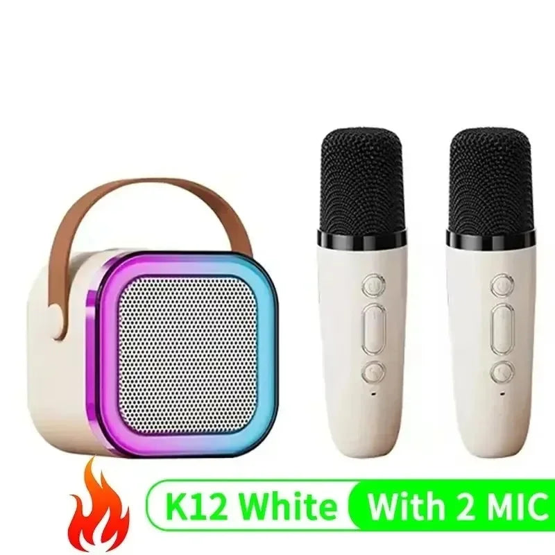 New Portable Bluetooth K12 Karaoke Machine Speaker With 1-2 Wireless Microphones HiFi Singing Family Loudspeaker Children's Gift
