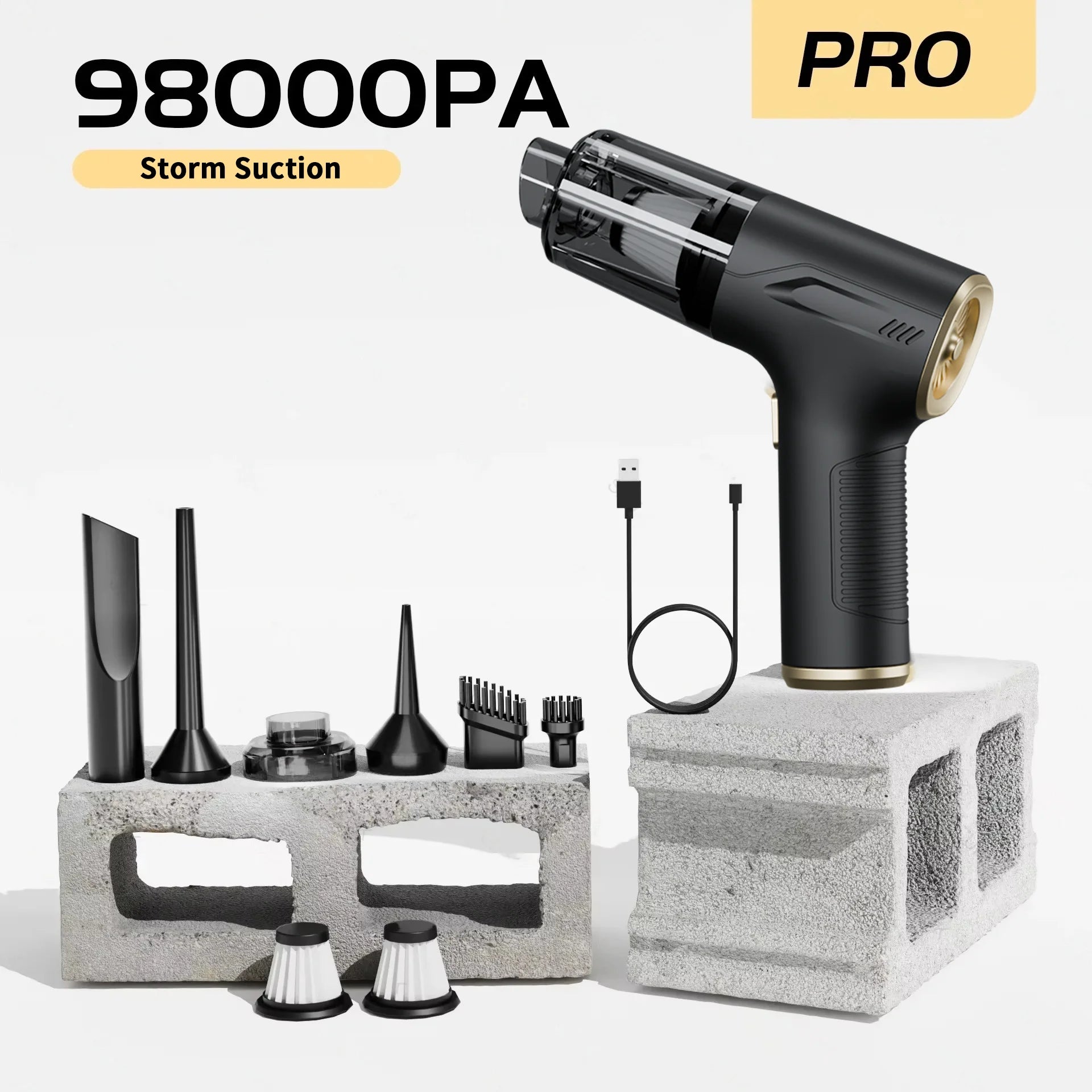 Mini Cordless Car Vacuum CENRR 98000PA Cleaner