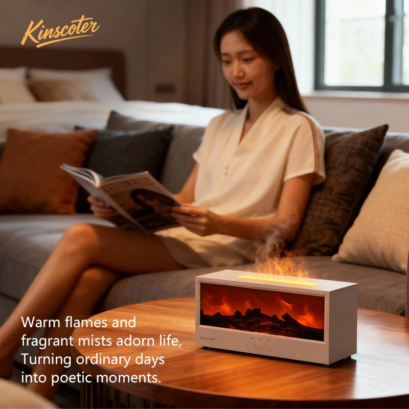 Creative Fireplace Aroma Diffuser Flame Air Humidifier Colorful Lights w/ Remote for Home Office Holiday Gifts/Essential oil set