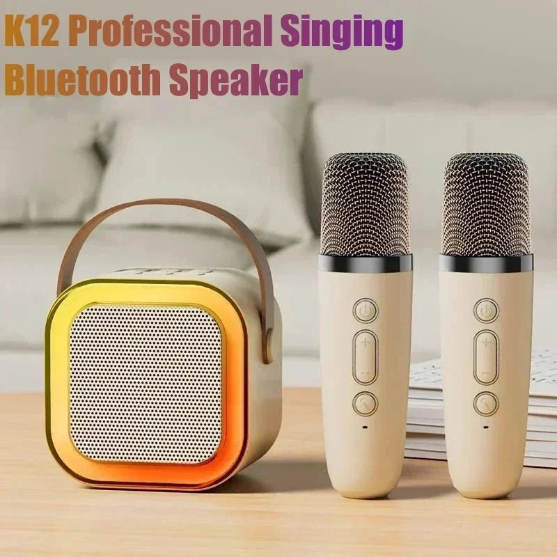 New Portable Bluetooth K12 Karaoke Machine Speaker With 1-2 Wireless Microphones HiFi Singing Family Loudspeaker Children's Gift