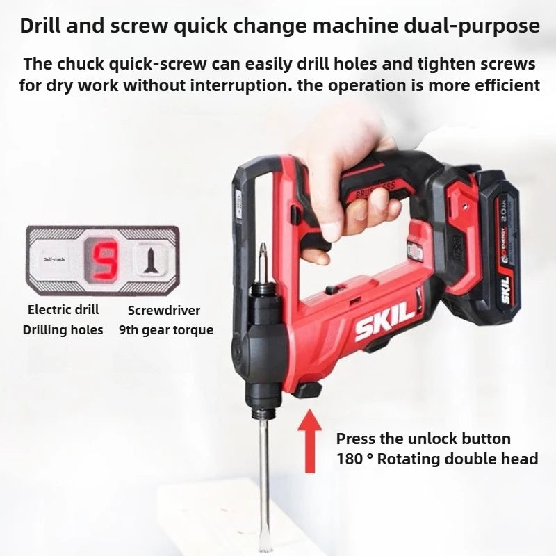 SKIL DL6300 1/4 Inch Electric Impact Drill Electric Screwdriver 50N.m Brushless Motor Double Headed Quick Change 12V/20V Battery