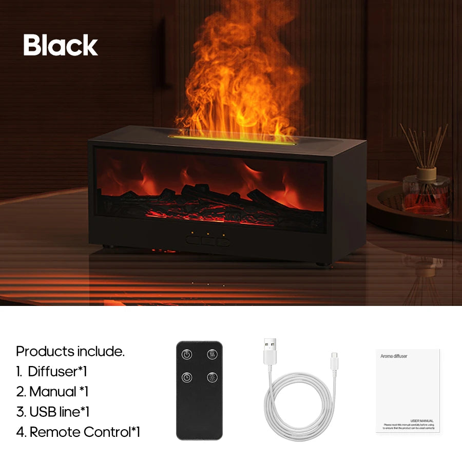 Creative Fireplace Aroma Diffuser Flame Air Humidifier Colorful Lights w/ Remote for Home Office Holiday Gifts/Essential oil set