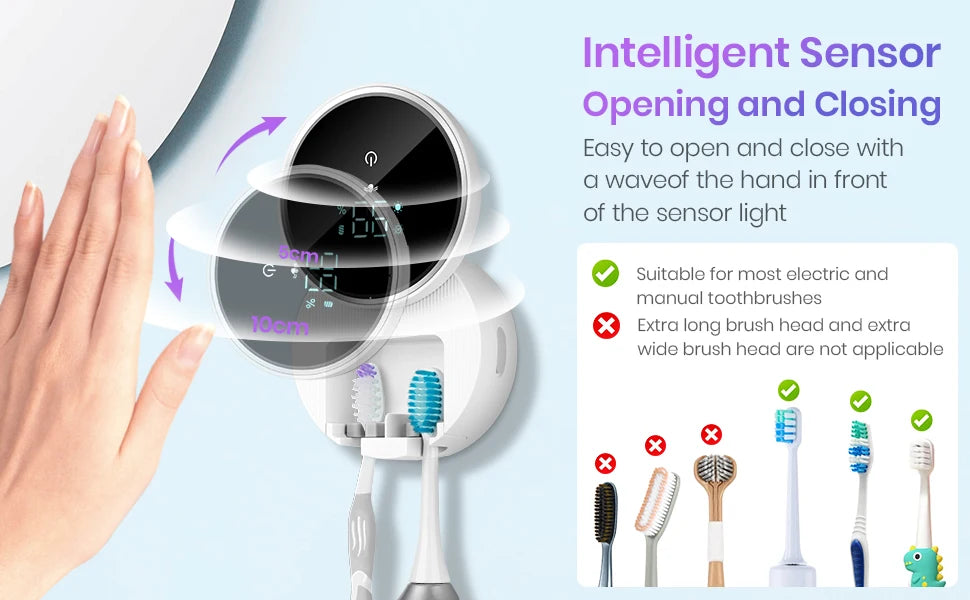 Wall Mounted Toothbrush Holder & Toothbrush Cleaner,Electric ToothBrush Holder, Razor Holder, with Auto Inductive Open/Close