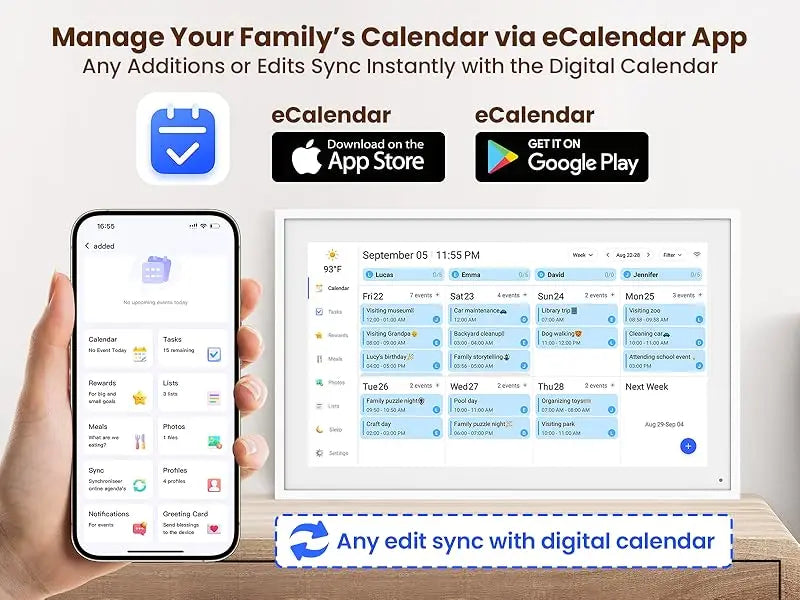 AHXJKA15.6 Inch Digital Smart Calendar Chore Chart 1080P Interactive Touchscreen Wall Desk Mount Electronic Smart Family Planner