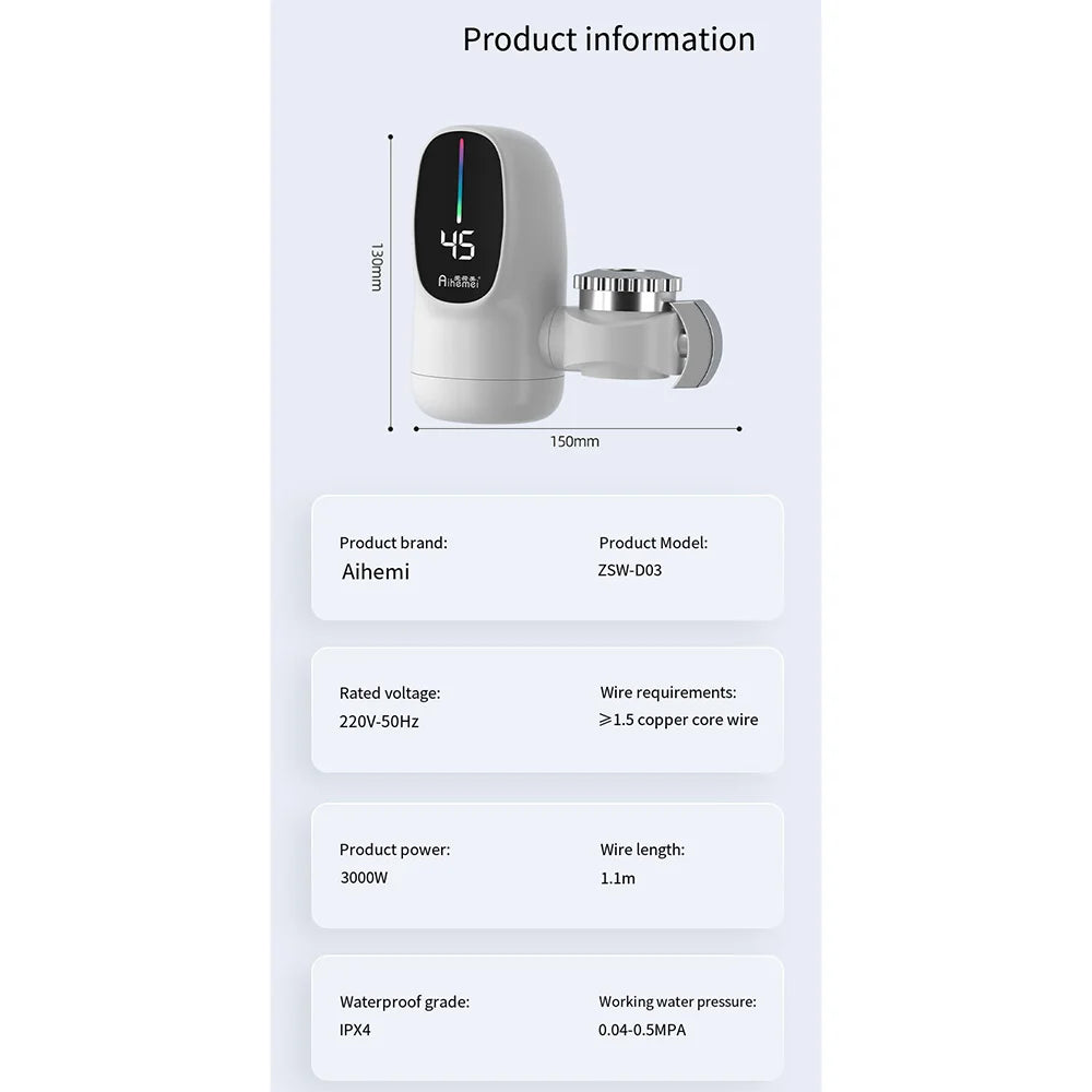 Kitchen Home Connected Quick Heating Faucet, Three Seconds Heating Kitchen Bathroom Basin Faucet Instantaneous Water Heater