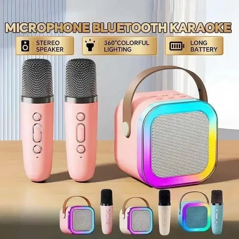 New Portable Bluetooth K12 Karaoke Machine Speaker With 1-2 Wireless Microphones HiFi Singing Family Loudspeaker Children's Gift